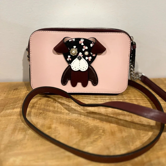 Kate spade ♠️ NWOT Floral pink and maroon Pup Double Zip 3 pocket Crossbody bag - Picture 4 of 11